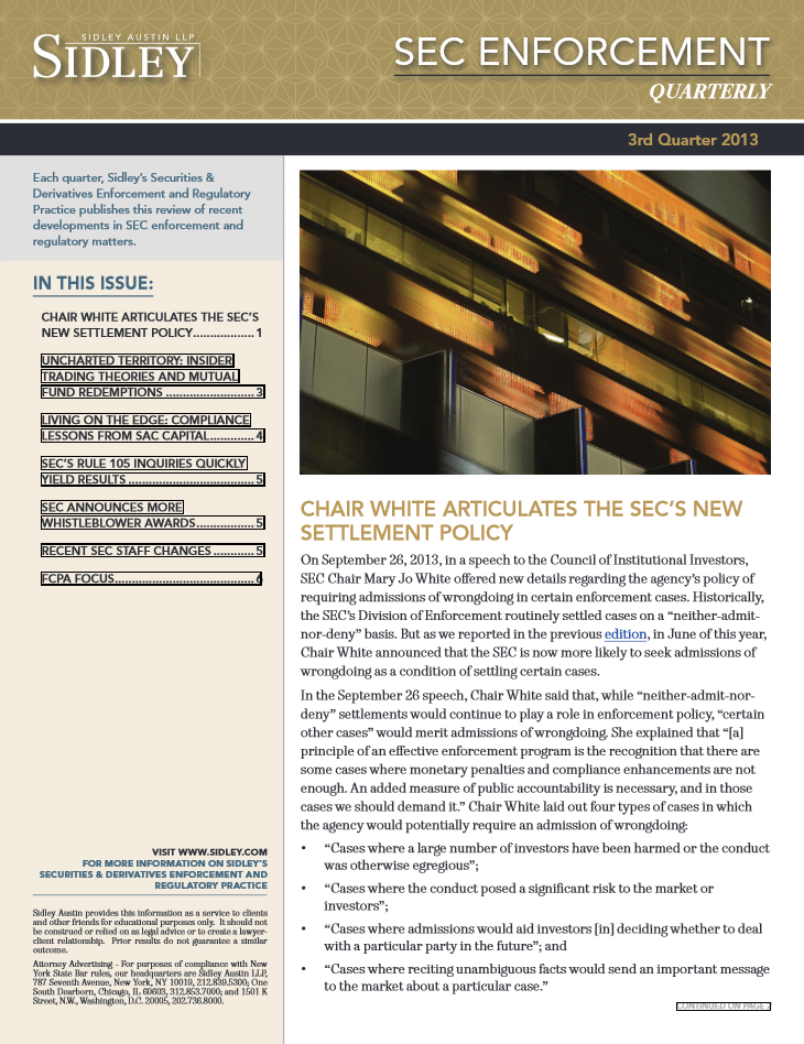 SEC Enforcement Quarterly 3rd Quarter Ethisphere Magazine